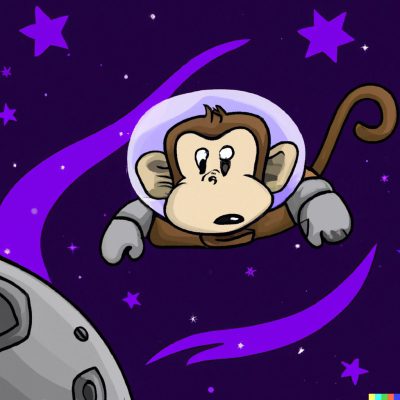 image of monkey in space, purple theme